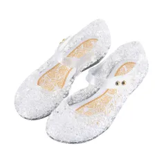 ☆ ホワイト ☆ 25サイズ（内寸15.5cm） ☆ サンダル キッズ プリンセス キラキラ サンダル キッズ 女の子 ストラップサンダル 靴 くつ シューズ 子供用サンダル 子供 子ども 可愛い かわいい おしゃれ 水遊び 軽量 軽い 柔らかい 面ファスナー