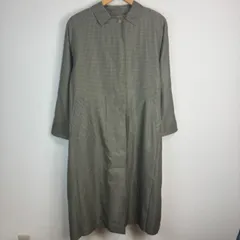 90s イタリア製　Paul Stuart ポールスチュアート コート ロングコート レディース カーキ チェック柄 千鳥格子 古着