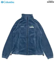 古着 Columbia コロンビア 前開き 無地 ブランドロゴ刺繍 フリース 長袖 アウター ライトジャケット 青 紺 (ttu2410102)