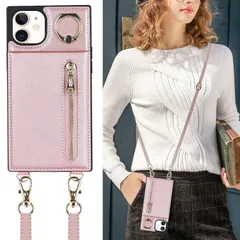 iPhone 12 6.1/iPhone12 Pro 6.1 対応 iPhone 12 スマホ 携帯 用 ケース 背面ポケット付き ミラー付き 携帯ストラップ 肩掛け 斜めがけ iPhone 12 Proスマホケース 肩掛け 首かけ 斜めがけ ショルダー 女性