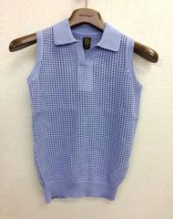 【タグ付き　美品】BATONER バトナー  透かし編みニットベスト バトナー  S　ライトブルー