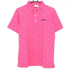 ★SALE価格★【超美品】アディダス 半袖ポロシャツ ピンク×グリーン キウイフルーツ柄 ボタンダウン メンズ L/G ゴルフウェア adidas