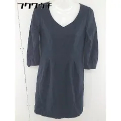 ◇ Suna Una スーナウーナ Vネック ジップアップ ウール 長袖 膝丈 ワンピース サイズ 38 ネイビー レディース  【1109080008407】