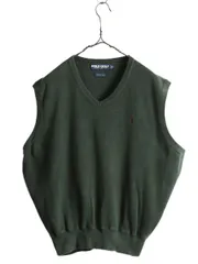 【お得なクーポン配布中!】 90s ポロ ゴルフ Vネック コットン ニット ベスト メンズ L POLO GOLF ラルフローレン 90年代 オールド ワンポイント ポニー刺繍 グリーン