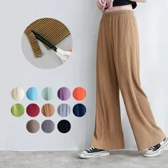 プリーツパンツ レディース 夏 セルフカット プリーツ パンツ ワイドパンツ 大きいサイズ  裾カット ボトムス カラーパンツ 体型カバー リラックス yifu15