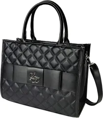 Crossmarbery(クロスマーベリー) トートバッグ ファスナー付き レディース ショルダー 肩掛け お洒落 可愛い 合皮 自立 大きめ R78(ブラック)