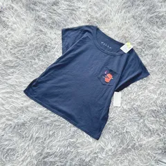 【新品未使用】ばけこもの  Tシャツ  刺繍キャラクター  胸ポケット  タグあり  (F)  レア  一点もの  レディース  青系  ブルー【送料無料】