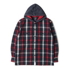 DESCENDANT ディセンダント シャツ サイズ:2 19AW フード付き ヘビーウェイト チェック フランネルシャツ STONER HOODED LS SHIRT ネイビー レッド 紺赤 トップス カジュアルシャツ 長袖【メンズ】