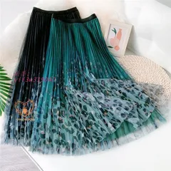 プリーツスカート ロングスカート プリーツ フレアスカート ボグラデーションスカート ヒョウ柄 夏 秋 スカート 春 ウエストゴム トレンド レディース  vii3w319040