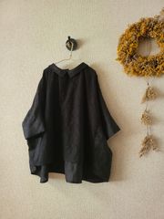 ハンドメイド　ミナペルホネンファブリック　タンバリンちび襟ブラウス　後ろボタンタイプ
