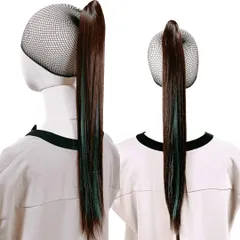 Luce brillare ポニテールウィッグ クリップ ストレート エクステ レディース ウィッグ グラデーション ハイライト ロング 短い 30cm 40cm 50cm 60cm 耐熱 子供 キッズ 髪飾り カラ [ダークブラウン/グリーン] [50cm]