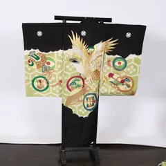 男児一つ身　黒　ゴールド　シルバー　緑　ひわ　紫　鷹　蓑　松　丁子　杵　五つ紋マルニ違い鷹の羽　TT18