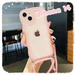 大人気　iPhone　1４　スマホケース　シリコン　クリア　透明　バック　背面　カバー　波型　ピンク　可愛い　かわいい　ウェーブ　ショルダーストラップ　韓国　　オルチャン　アクスタ　2way　iphone14 pro iphone 14 plus　新品未使用