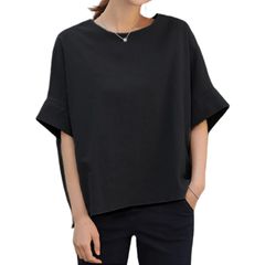 【特価商品】リネン 半袖 サイドスリット ドルマンスリーブ レディース 五分袖 トップス 大きいサイズ tシャツ ゆったり 無地 日常着 [MERONOCALLALY] 体型カバー 秋