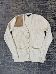 ポロ Ralph Lauren(ラルフローレン) スエード パッチ 綿 ケーブル カーディガン L