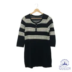 【訳アリ】 Laura Ashley ローラアシュレイ チュニック 長袖 クルーネック ロング丈 レイヤード カジュアル レース ボタン おしゃれ レディース ブラック M 901-16000 送料無料 古着