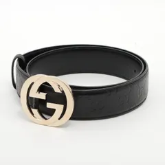 GUCCI/グッチ　インターロッキングG ベルト　114876　　85サイズ　シマレザー　ゴールドバックル　ベルト　【中古】