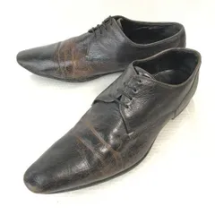 イタリア製★ヒューゴボス/HUGO BOSS★本革/ロングノーズ/プレーントゥ【6.5/25.0-25.5/茶/BROWN】ビジネス/dress shoes◆pE-27<sale>のサムネイル