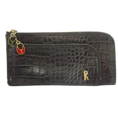 Giada Roberta di Camerino ジャーダ ロベルタディカメリーノ 長財布 ロングウォレット クロコ型押し レザー L字ジップ ネイビー レディース 古着 中古 USED