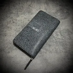 ※試作品 スティングレイ調 大容量 長財布 カード２１枚収納 ガルーシャ エイ革型押 ブラック 黒 合成皮革