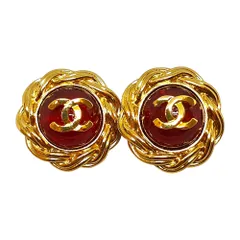 OLD CHANEL オールド シャネル 80s ヴィンテージ ココマーク フラワーモチーフ カラーストーン イヤリング F ゴールド/レッド レディース