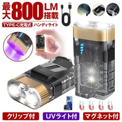 懐中電灯 充電式 小型 ブラックライト ハンディライト 作業灯 UVライト 紫外線ライト led ライト キャップライト COB クリップ 最強 ハンディ 磁石 マグネット アニサキス USB TYPE-C フラッシュライト  作業 防水 持ち運び 軽量
