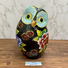【九谷焼】6号 ふくろう 牡丹 フクロウ 梟 置物 Kutani Ware Owl Lucky Charm