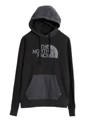 【お得なクーポン配布中!】 ノースフェイス プリント スウェット フード パーカー メンズ М 程 古着 The North Face トレーナー プルオーバー 裏起毛 ツートン 黒 灰