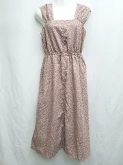 ◇ earth music&ecology 花柄 ノースリーブ 膝下丈 ワンピース サイズF ピンク ホワイト レディース P  【1406240040636】