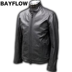 BAYFLOW 薄手やぎ革 シングルライダースジャケット サイズ4 ゴートレザー レザージャケット スリムフィット 立ち襟 スタンドカラー 本革