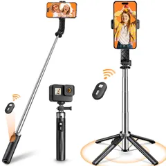 【人気商品】自撮り棒 【業界超ミニ・四脚安定モデル】 スマホスタンド 安定性アップ じどり棒 iphone android対応 スマホ 三脚 コンパクト 軽量 「極上の新設計」 セルカ棒 折りたたみ式 最大103cmまで selfie stick リモコン付き