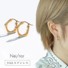 nei/nor フープピアス ピアス ペンタゴン レディース リング シンプル 金属アレルギー対応【Nei/nor】（ネイナー） ゴールド 316L ステンレス PVD ピアス レディース 韓国ピアス【nnp-0029】【ピアス】