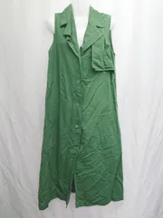 ◇ ⊂ UNIQLO × JW Anderson リネン混 ノースリーブ 膝下丈 ワンピース サイズM グリーン レディース P  【1409250019845】