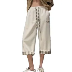 メンズ ハーフ パンツ ワイド ズボン ウエスト ゴム 七分丈 ガウチョ リラックス スウェット (JP, アルファベット, L, グレー) [グレー] [L]