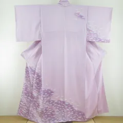 訪問着 ぼかしに菊文様 紫色 袷 広衿 正絹 紋なし 仕立て上がり着物 身丈155cm