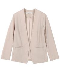 グレイッシュベージュ1_L 神戸レタス 春 アウター ジャケット レディース ノーカラー ノーカラーストレッチジャケット K831 L グレイッシュベージュ