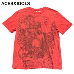 ACES&IDOLS スカル ドクロ 薔薇 バラ ROSE 天使 Angel ミリタリー y2k グラフィック TEE アメカジ ロック 赤 Tシャツ Lサイズ