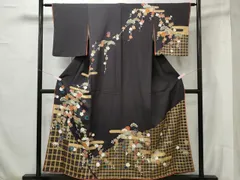 平和屋着物■訪問着　駒刺繍　格子エ霞枝花文　金彩　やまと誂製　正絹　逸品　CAAR4695ev