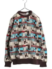 【お得なクーポン配布中!】 90s USA製 3D 立体編み デザイン ニット セーター メンズ L / オールド 長袖ニット コットン クルーネック 総柄 マルチカラー アメリカ製