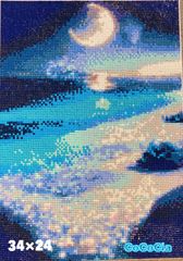 【完成品】ダイヤモンドアート　【海と月の光】　フルスクエアビーズ　34✖️24