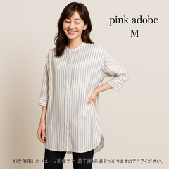 AB0508 pink adobe ストライプ バンドカラーシャツ ゆったりロング丈 Mサイズ 春 夏