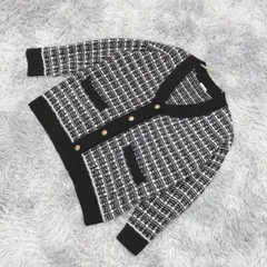 【良品】GU ジーユー  チェック柄  オーバーサイズカーディガン  (L)  大人カワイイ  上品  カジュアル  レディース  黒系  ブラック【送料無料】