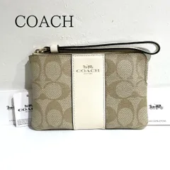 COACH コーチ シグネチャー ポーチ リストレット付 ライトカーキ チョーク F58035 アウトレット