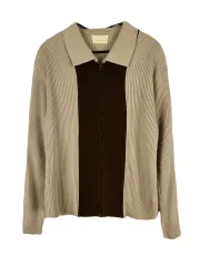 M NICTONE カラー ジップアップカーディガン ベージュ