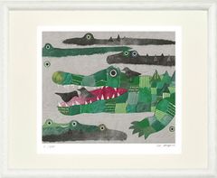 絵画 原画 入選作品『小さな希望と』キャンバス(F4号) ワニ 花 一点