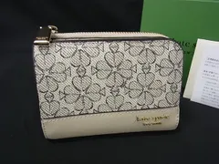 ■美品■ kate spade ケイトスペード KJ646 スペード フラワー スモール コンパクト ウォレット PVC 二つ折り 財布 ベージュ系 DJ2037