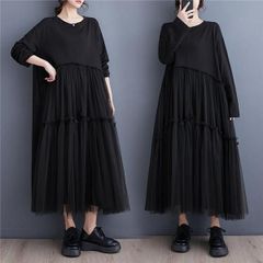 極美品 furfur チュール切替フリルニットワンピース 黒 ニット