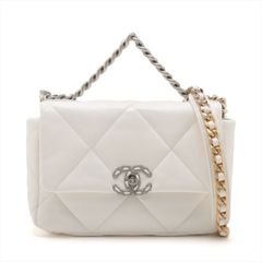 CHANEL シャネル 19 ラムスキン ランダム番 ゴールド×シルバー金具 ホワイト レディース チェーンショルダーバッグ シリアルプレート【中古】【美品】