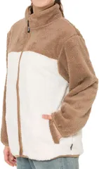 Y's factory もこもこ ボア フリース ジャケット レディース ブルゾン コート 前開き ジップアップ 長袖 立ち襟 アウター アウトドア 秋冬 保温 防風(アイボリーB,  M)