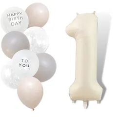 【在庫処分】くすみカラー 1歳 誕生日 飾り付け 大きい 白 バルーン ベージュ 星 風船セット ナンバーバルーン アイボリー 数字 バースデー デコレーション (1 グレー)